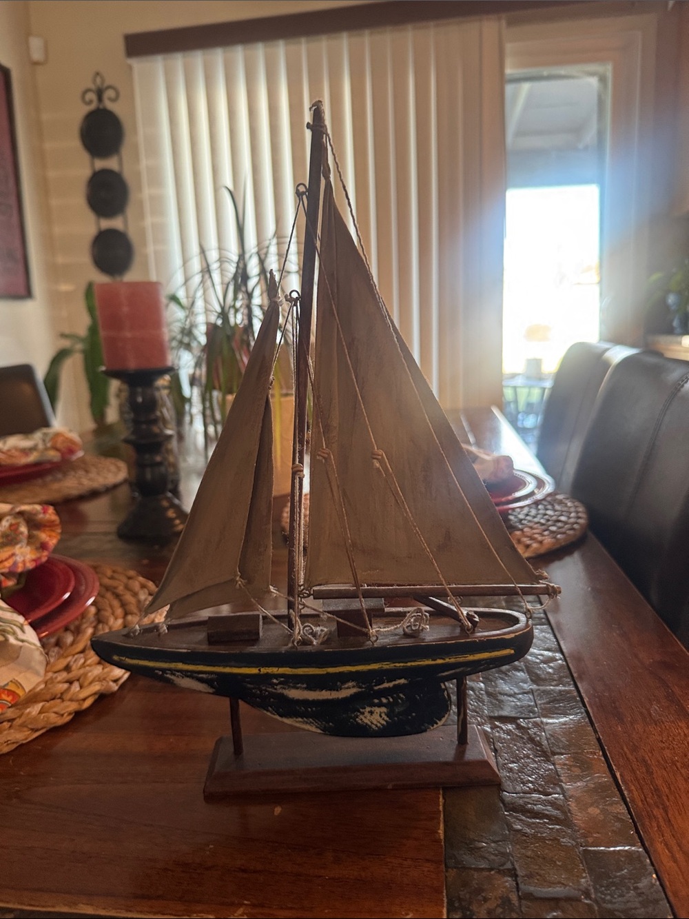 Handcrafted Decorative Sailboat Accent in Brown and Black
